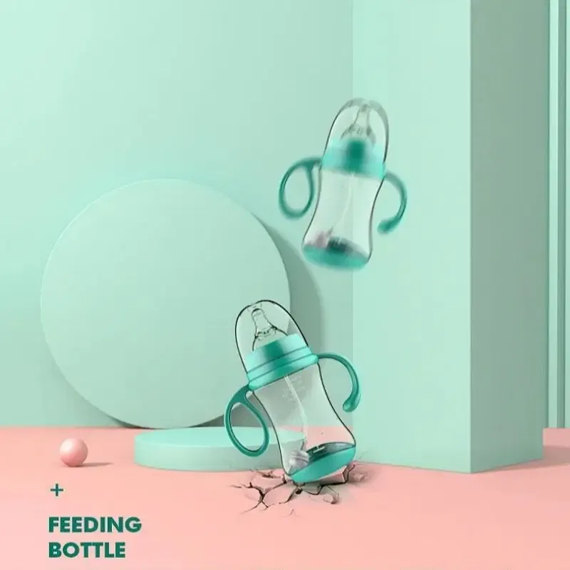 Color: GRAY - Baby PP Bottle Wide Diameter Baby Plastic Bottle With Anti Slip Handle Wide Mouth Bottle Baby Feeding Supplies Anti Fall Bottle