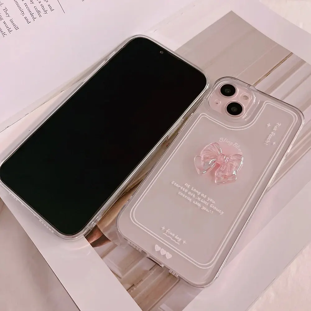 Material: ABS, Color: WHITE - NEW 3D Bow Transparent Mobile Phone Case For IPhone 15 14 Plus 13 Pro Max 12 Pro 11 Stereo Crystal Candy Cute Full Soft Cover