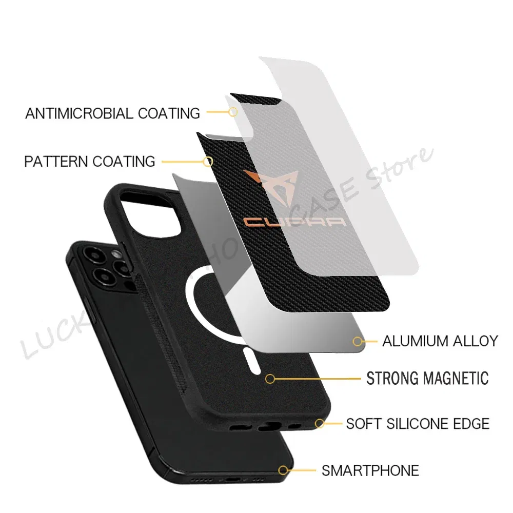 Color: Beige, Material: Nylon - Cool Phone Case Phone Case Strong Magnetic Cupra Racing for IPhone 15 14 13 Pro Max 11 12 Mini for Magsafe