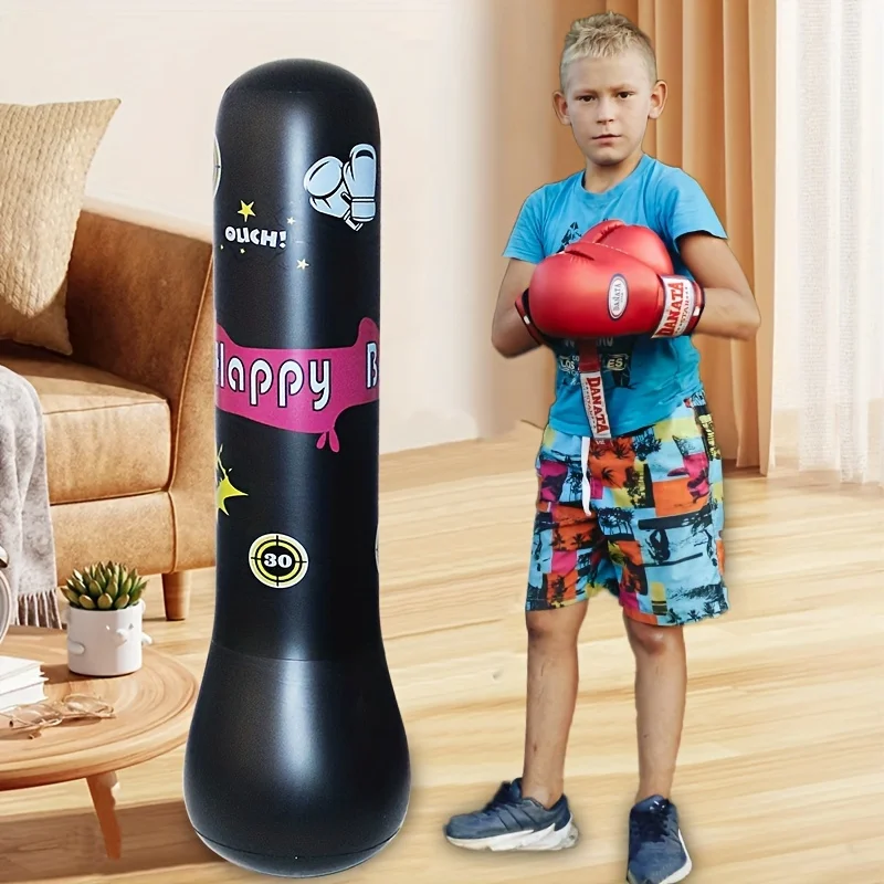 Color: GRAY - Inflatable Bopper Kids Punching Bag with Bounce-Back Action Inflatable Punching Bag for Kids Presents Inflatable Toys for Kids