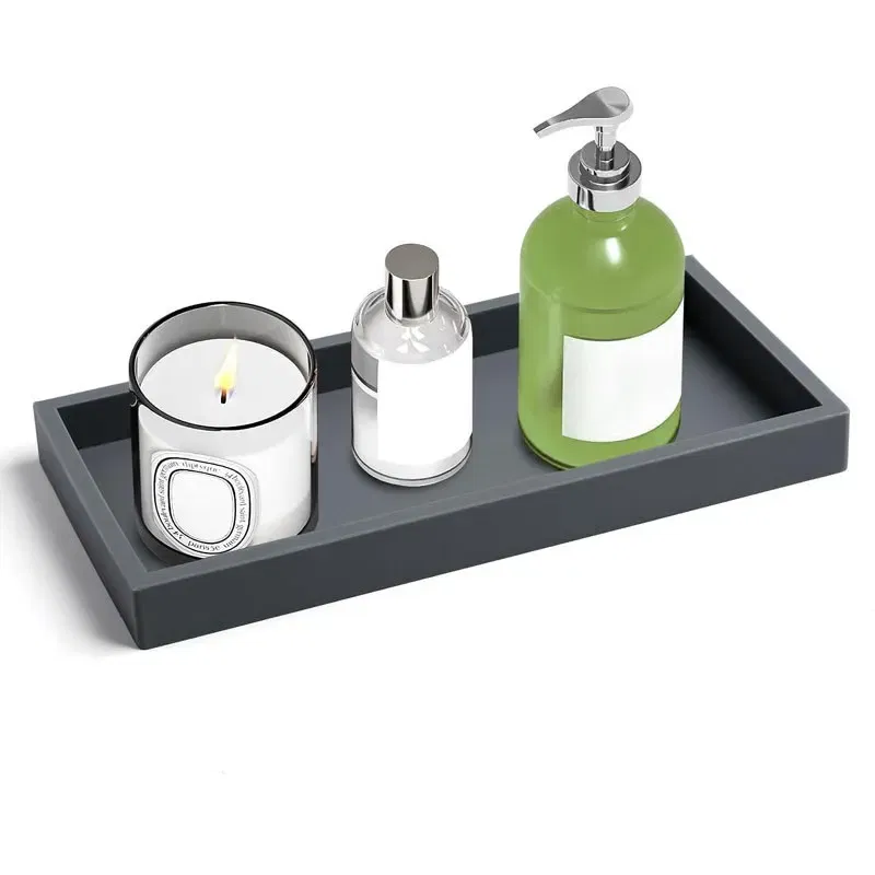 Color: Light Grey, Size: XXL - Bathroom Counter Tray, Thickened Silicone Bathroom Vanity Tray, Shatterproof Durable Rectangle Bathroom Tray Soap Dispenser Tray