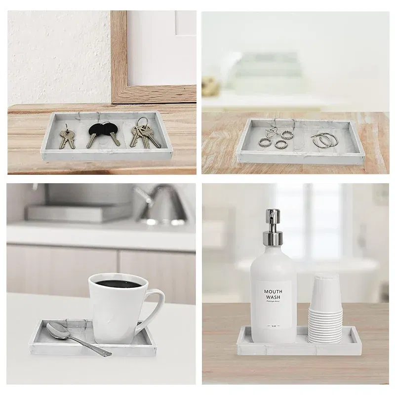 Color: Light Grey, Size: XXL - Bathroom Counter Tray, Thickened Silicone Bathroom Vanity Tray, Shatterproof Durable Rectangle Bathroom Tray Soap Dispenser Tray