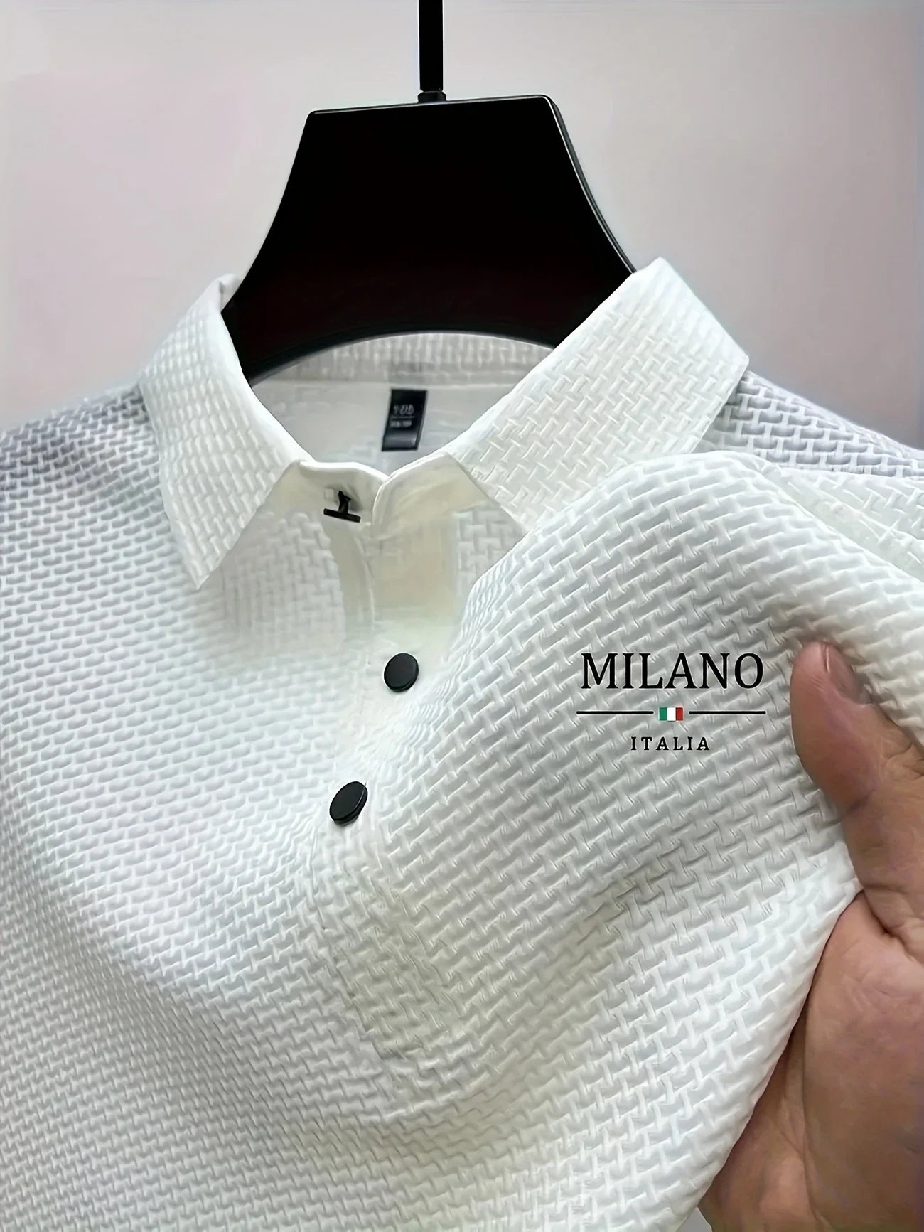 Color: Gold, Size: L - Classic men's casual POLO shirt soft and breathable MILAN pattern quick-drying top T-shirt