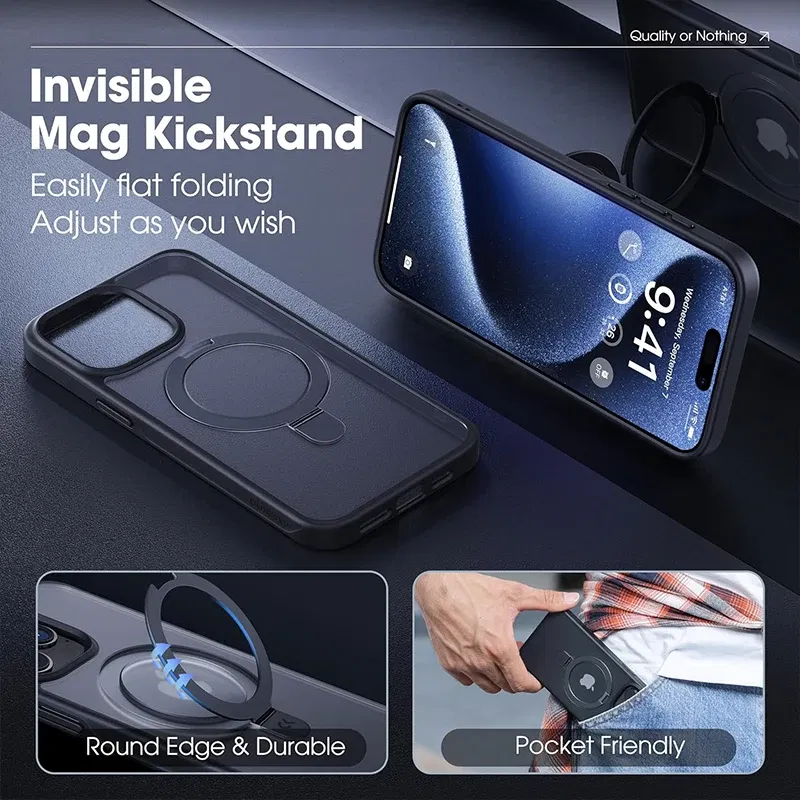 Color: Beige, Material: PC + TPU - Magnetic Phone Case with Ring Stand for Wireless Charging iPhone 15 Pro Max 14 Plus 13 12 11 Translucent Cases Matte Slim Cov