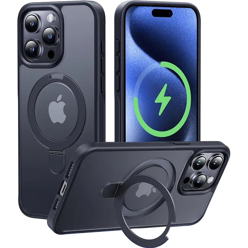 Color: Beige, Material: PC + TPU - Magnetic Phone Case with Ring Stand for Wireless Charging iPhone 15 Pro Max 14 Plus 13 12 11 Translucent Cases Matte Slim Cov