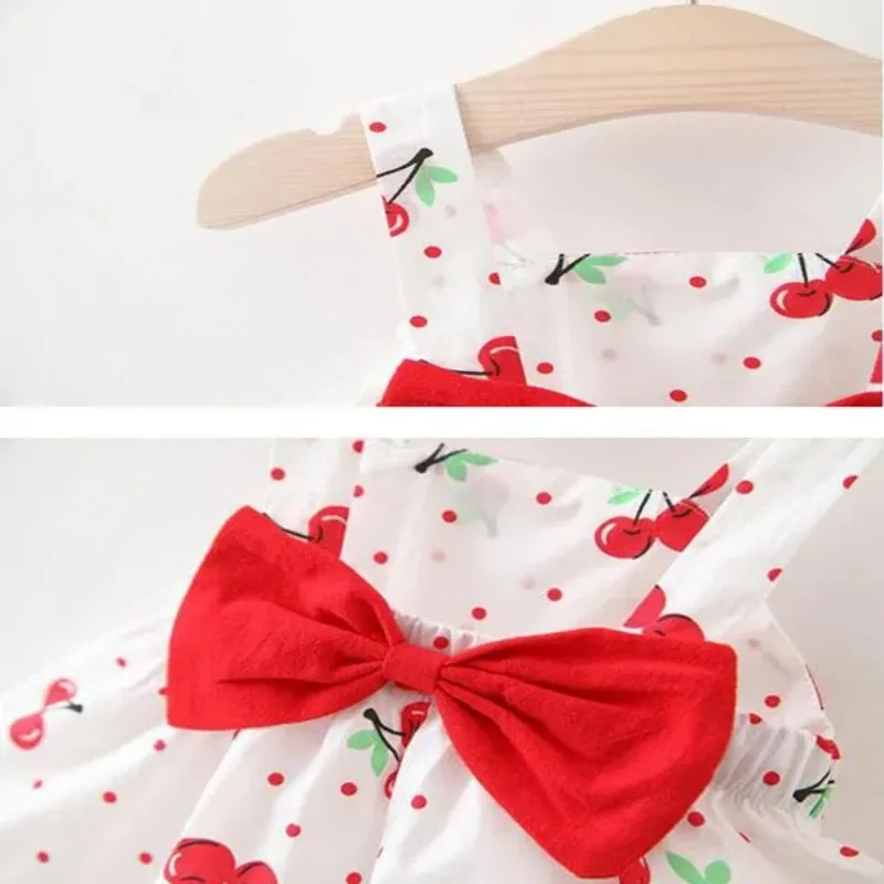 Color: Red, Kid Size: 12M - 1Pc Kids Girl Summer Sleeveless Dress Cute Print Bow Casual Dress with Straw Hat