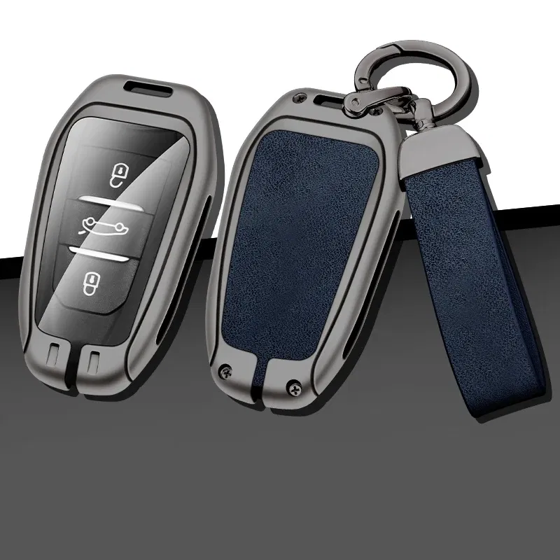 Color Name: Yellow - Car Metal Key Case Cover Shell Fob For Peugeot 308 408 508 2008 3008 4008 5008 For Citroen C4 C6 C3-XR key chain Accessories