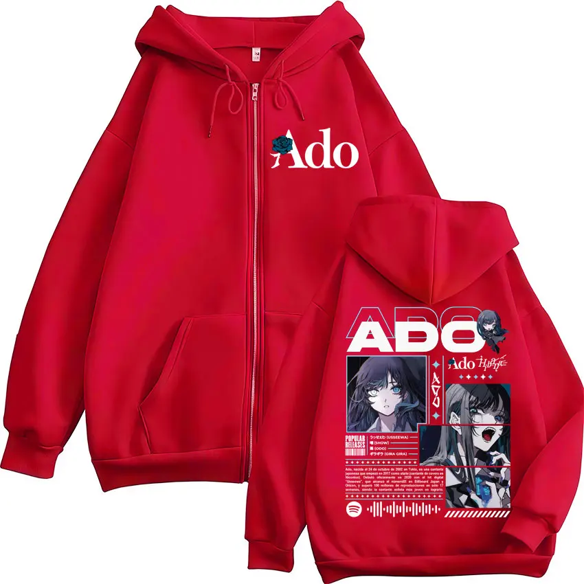 Color: black, Size: XXL - Ado World Tour 2025 Hibana Zipper Hoodies Men Women Clothing Fashion Harajuku Zip Up Sweatshirts Pullover Jacket Coat Streetwear