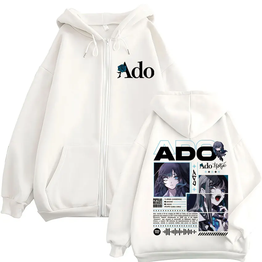 Color: black, Size: XXL - Ado World Tour 2025 Hibana Zipper Hoodies Men Women Clothing Fashion Harajuku Zip Up Sweatshirts Pullover Jacket Coat Streetwear
