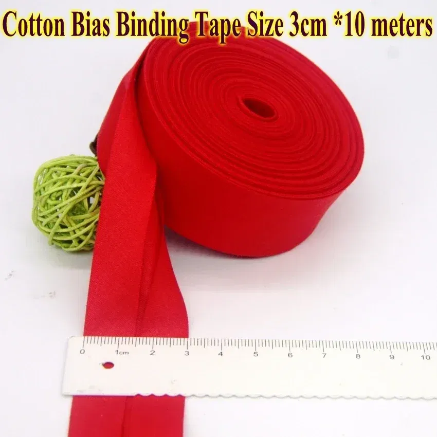 Color: Nickel-Free White, Size: L - Cotton Bias Binding Tape Size 3cm *10meter  Solid Color DIY Handmade Sewing Material Bias Tape