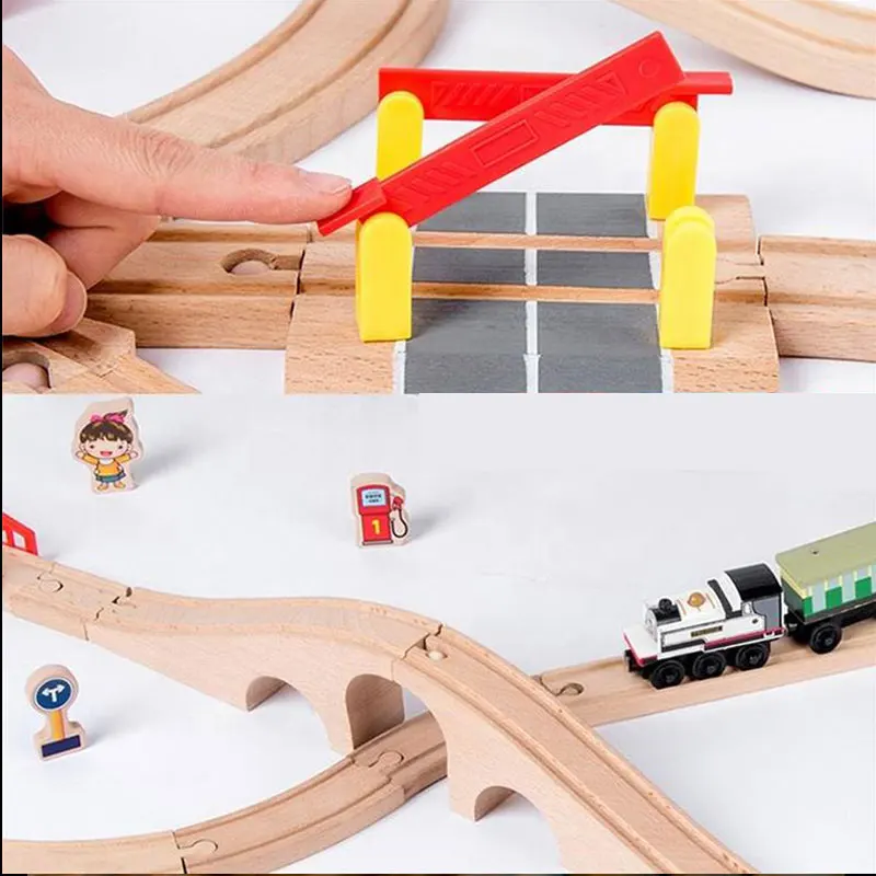 Color: Fluorescent Yellow - Wooden Bridge Tunnel Urban Rail Overpass Traffic Car Toy Scene Combined Train Rail Track Wooden Accessories Beech Turntable DIY