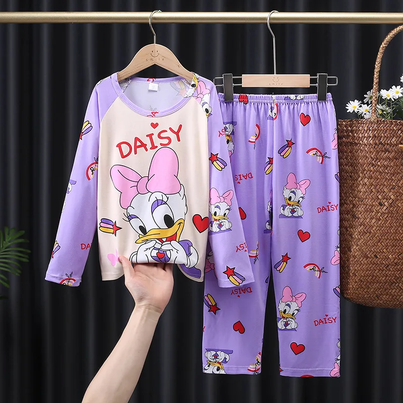 Color: black, Kid Size: 18m - 2pcs/set New Children Pyjamas Minnie Elsa Duck Cartoon Girls Sets Kid Home Wear boys and girls Travel Casual Sleepwear Suit