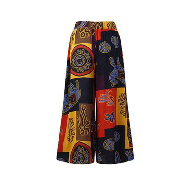 Color: Red, Size: XXL - Ethnic Style Wide Leg Trousers Women Yoga Harem Pants Gypsy Hippie Thai Boho Court Pants Ruched Waist Aladdin Women's Pants