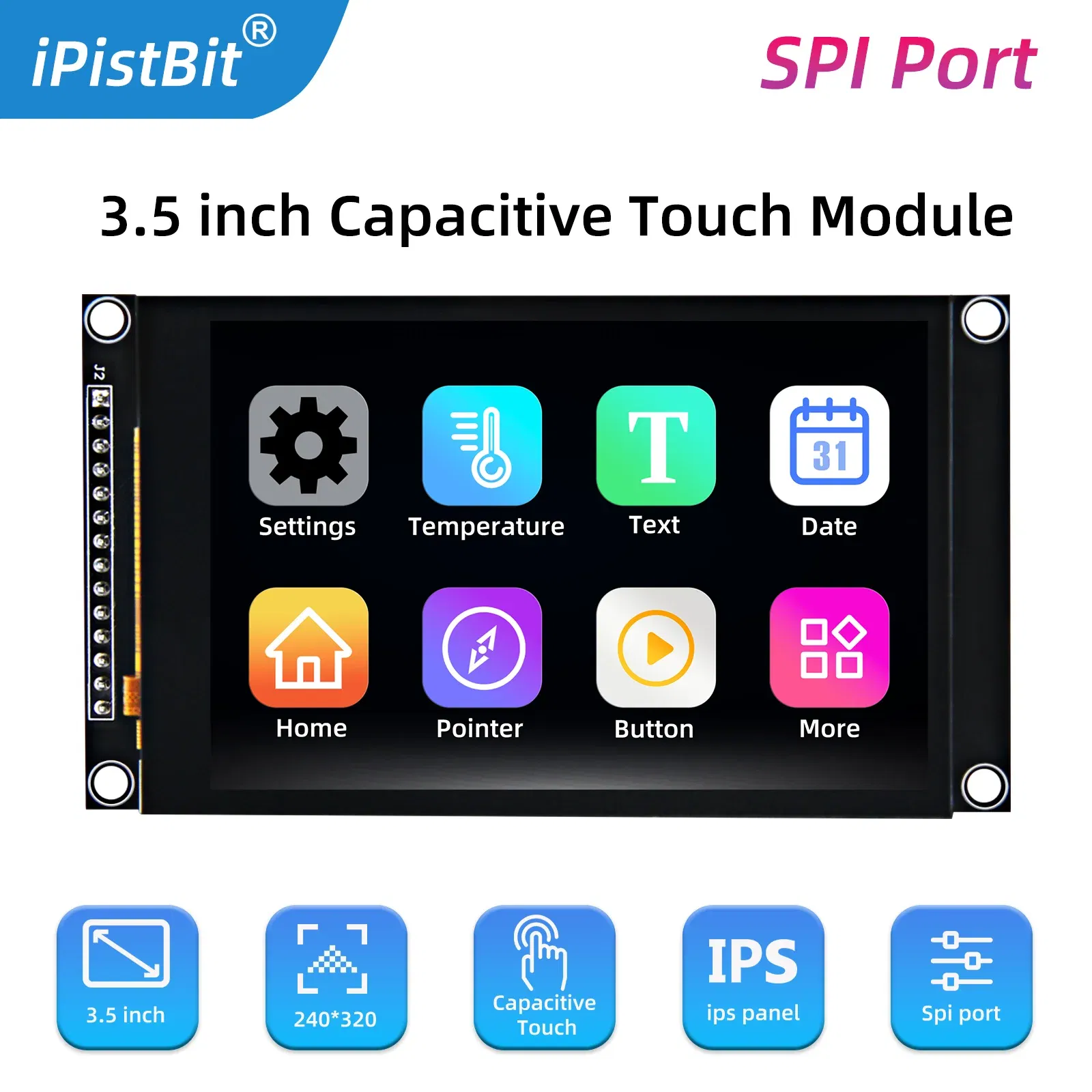 Color: green - 3.5 inch SPI TFT LCD Screen Colorful IPS capacitive Touch Display Module ST7796 320*480  IPS For Esp32&arduino