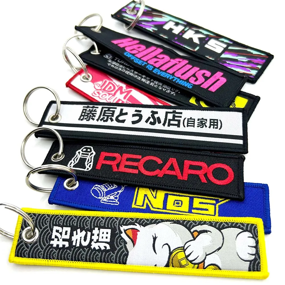 Color Name: Blue - JDM HKS Keychain Embroidered Woven Personality Fashion Cloth ADVAN Key Chain Car Motorcycle Key Rings Key Holder Pendant Nos