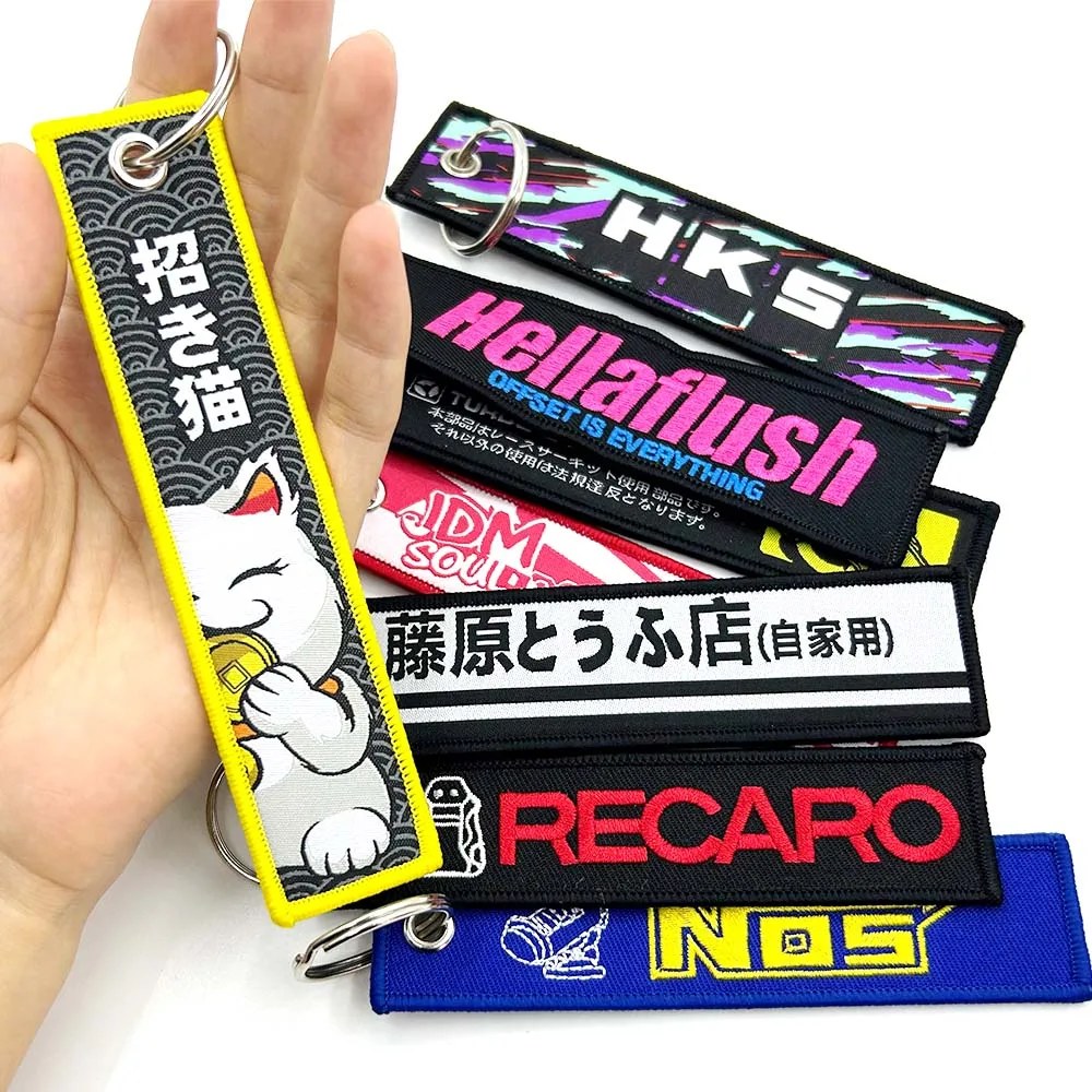 Color Name: Blue - JDM HKS Keychain Embroidered Woven Personality Fashion Cloth ADVAN Key Chain Car Motorcycle Key Rings Key Holder Pendant Nos