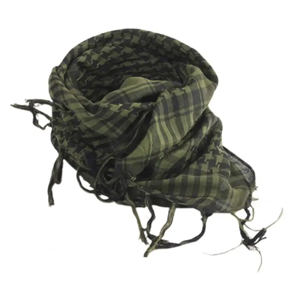 Color: Khaki - Scarf Army with Tassel for Men Women Scarf Mask Scarf Unisex Lightweight Plaid Pattern Cotton Keffiyeh Scarf for Winter