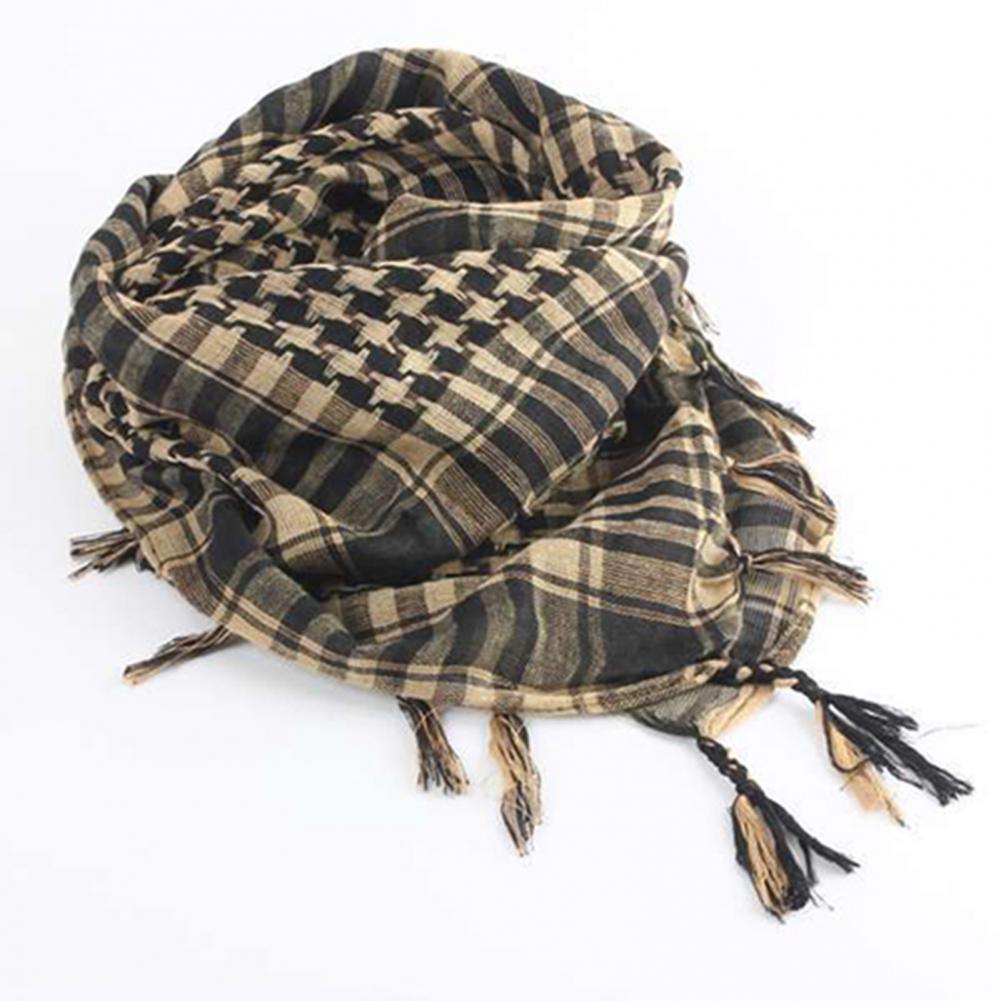 Color: Khaki - Scarf Army with Tassel for Men Women Scarf Mask Scarf Unisex Lightweight Plaid Pattern Cotton Keffiyeh Scarf for Winter