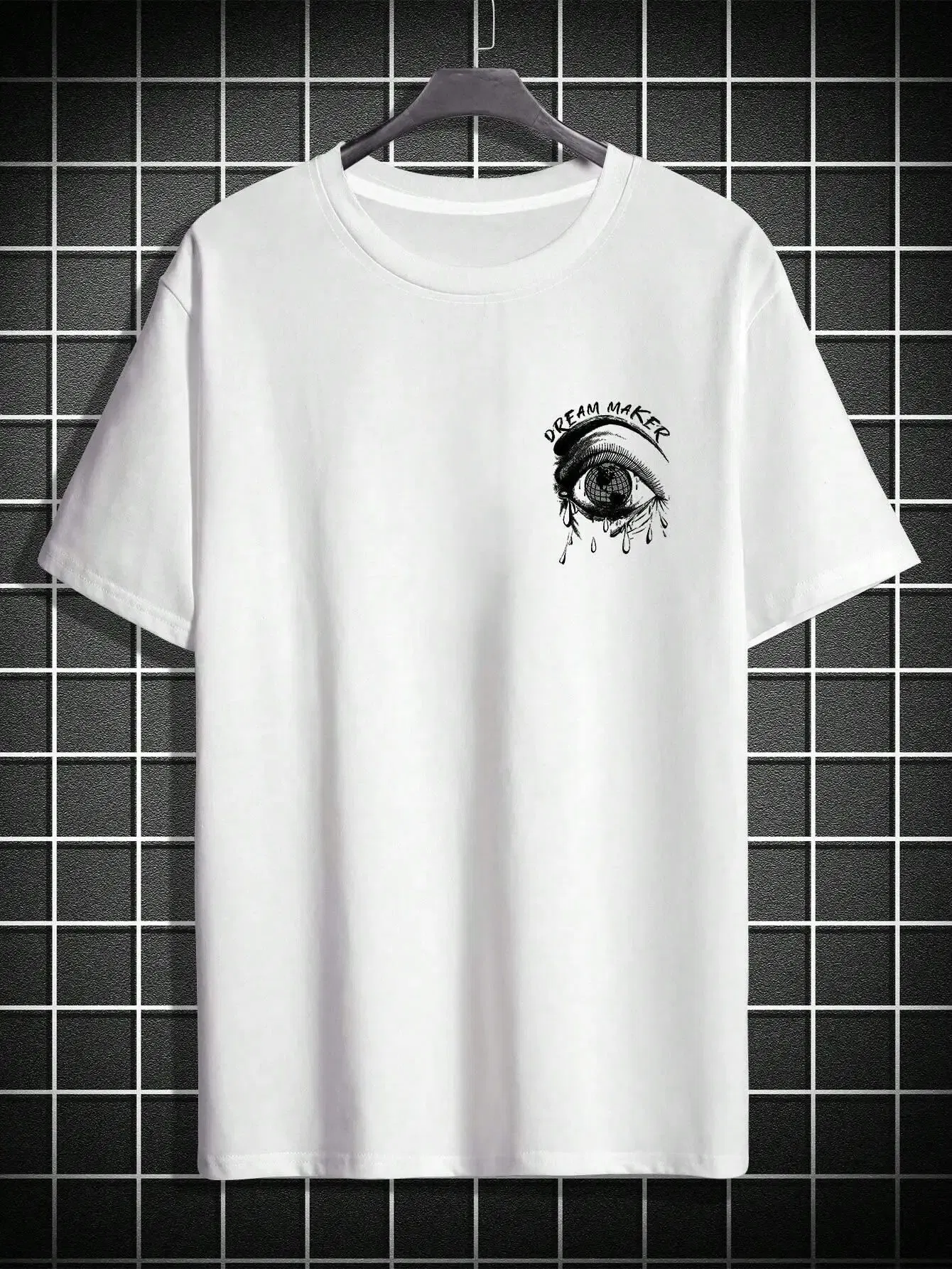 Color: SKY BLUE, Size: L - Dream Maker Tearful Earth Printing T-Shirt Men Clothes Summer Loose Tee Cotton Casual Street Tshirt Hip Hop Oversize T Shirts