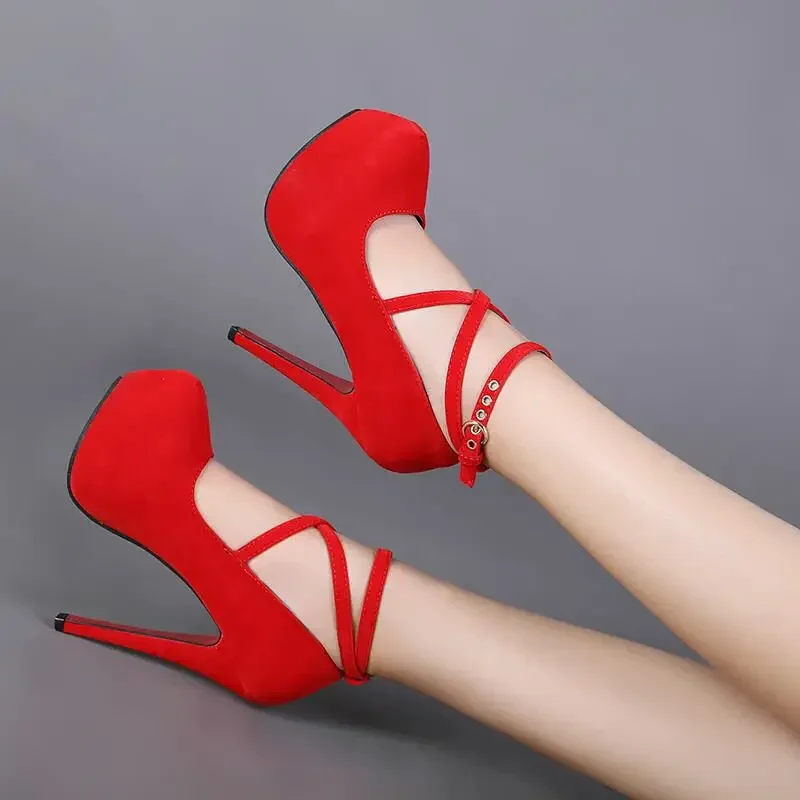 Color: Blue, Shoe Size: 42 - Sexy Classic High Heels Women's Sandals Summer Shoes Ladies Strappy Pumps Platform Heels Woman Ankle Strap Shoes Sizes 34-42