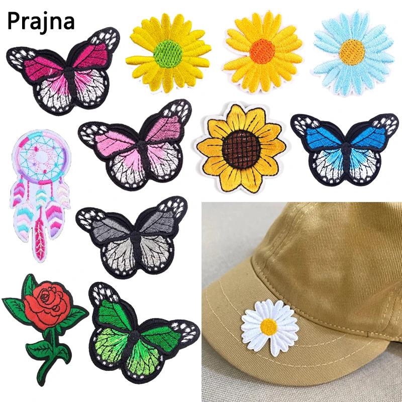 Color: Black Nickel - Butterfly Daisy Embroidery Patches for Clothing Thermoadhesive Patches DIY Fusible Patch on Kids Clothes Sunflower Badges Sewing