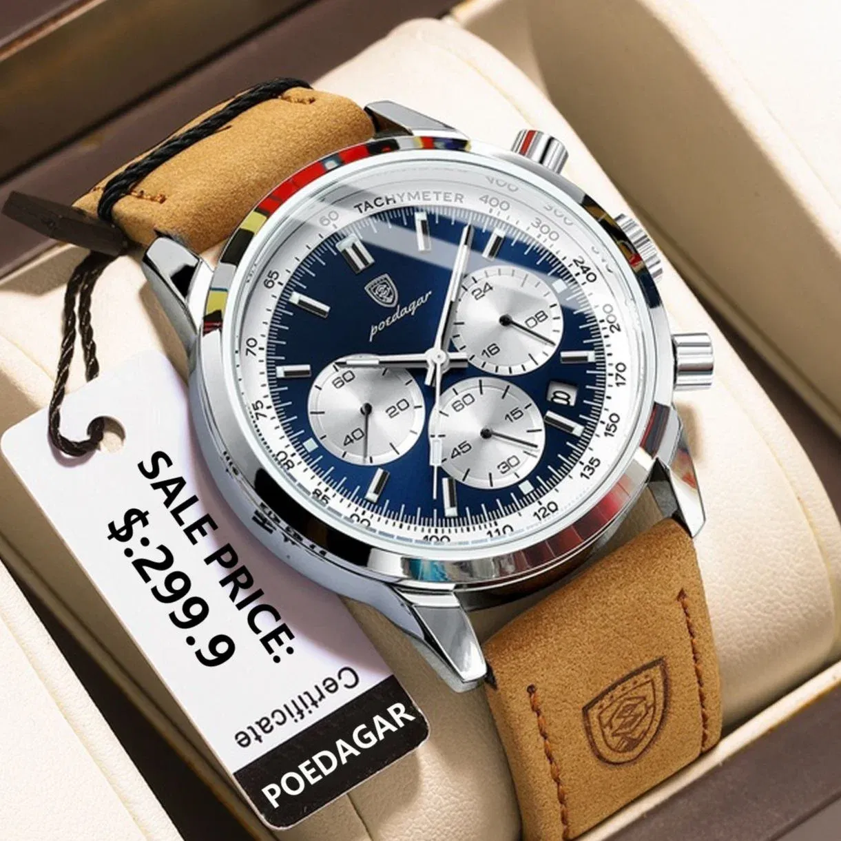 Color: BRONZE - POEDAGAR Man Wristwatch Luxury Sport Genuine Leather Men Quartz Watch For Men Chronograph Waterproof Luminous Date Men's Watches