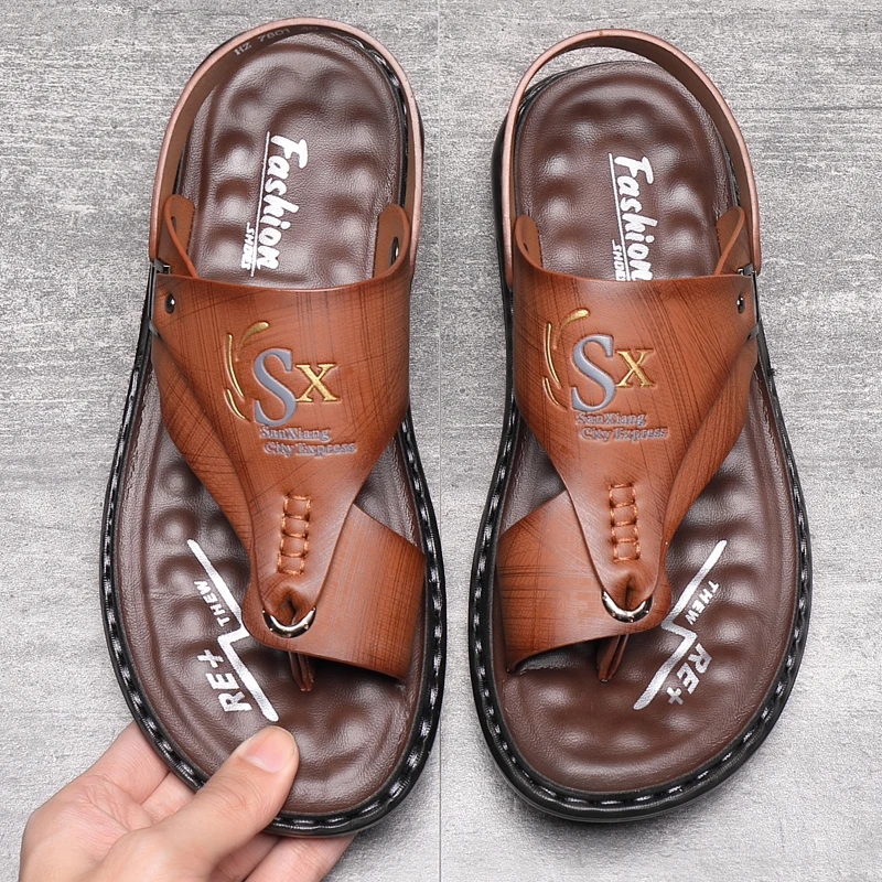 Color: Dark Khaki, Shoe Size: 42 - Outdoor Summer Men's Sandals Summer  Office  Shoes Non-Slip Mens Casual Sandalis Black