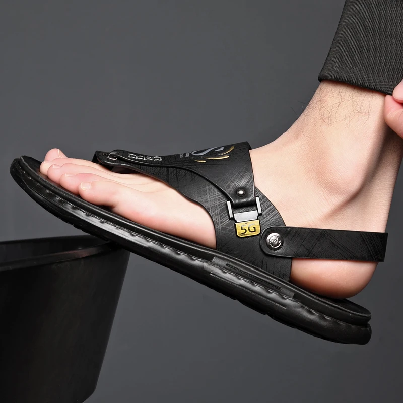 Color: Dark Khaki, Shoe Size: 42 - Outdoor Summer Men's Sandals Summer  Office  Shoes Non-Slip Mens Casual Sandalis Black