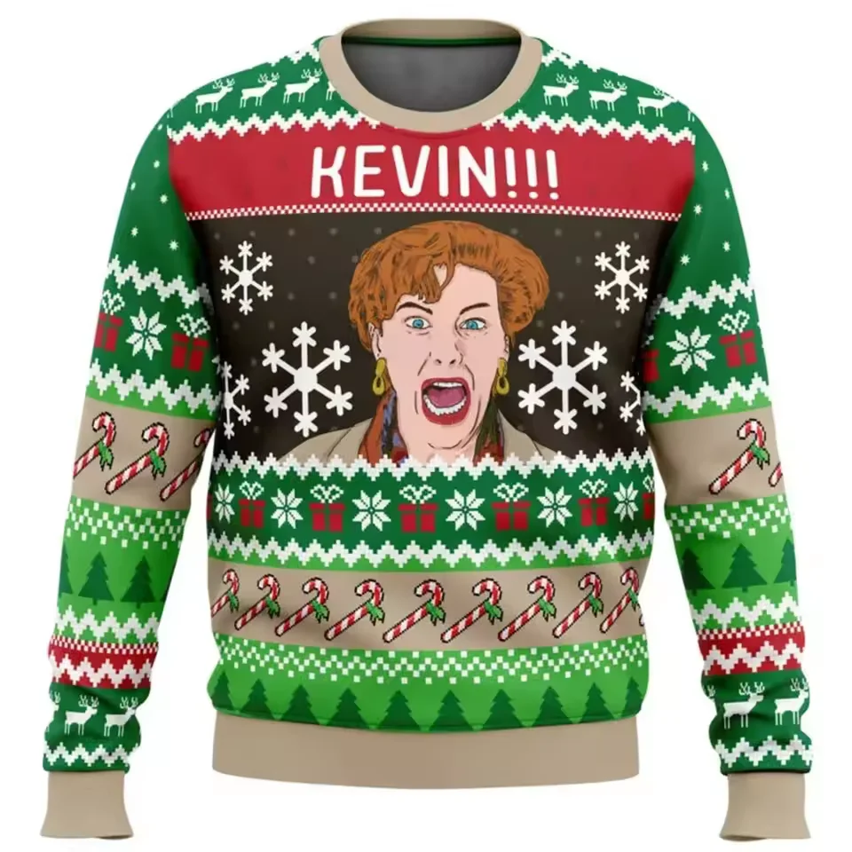 Color: Pink, Size: L - Home Alone Ugly Christmas Sweater Men Women Pullover Hot Sale Round Neck Long Sleeve Top Christmas Clothing 3D Funny Printed