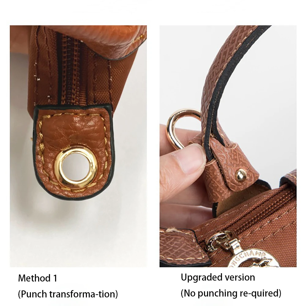 Color: Gold - 1 Set Bag Strap For Longchamp Mini Punch-free Genuine Leather Shoulder Strap Set Transformation Crossbody Strap Bag Accessories
