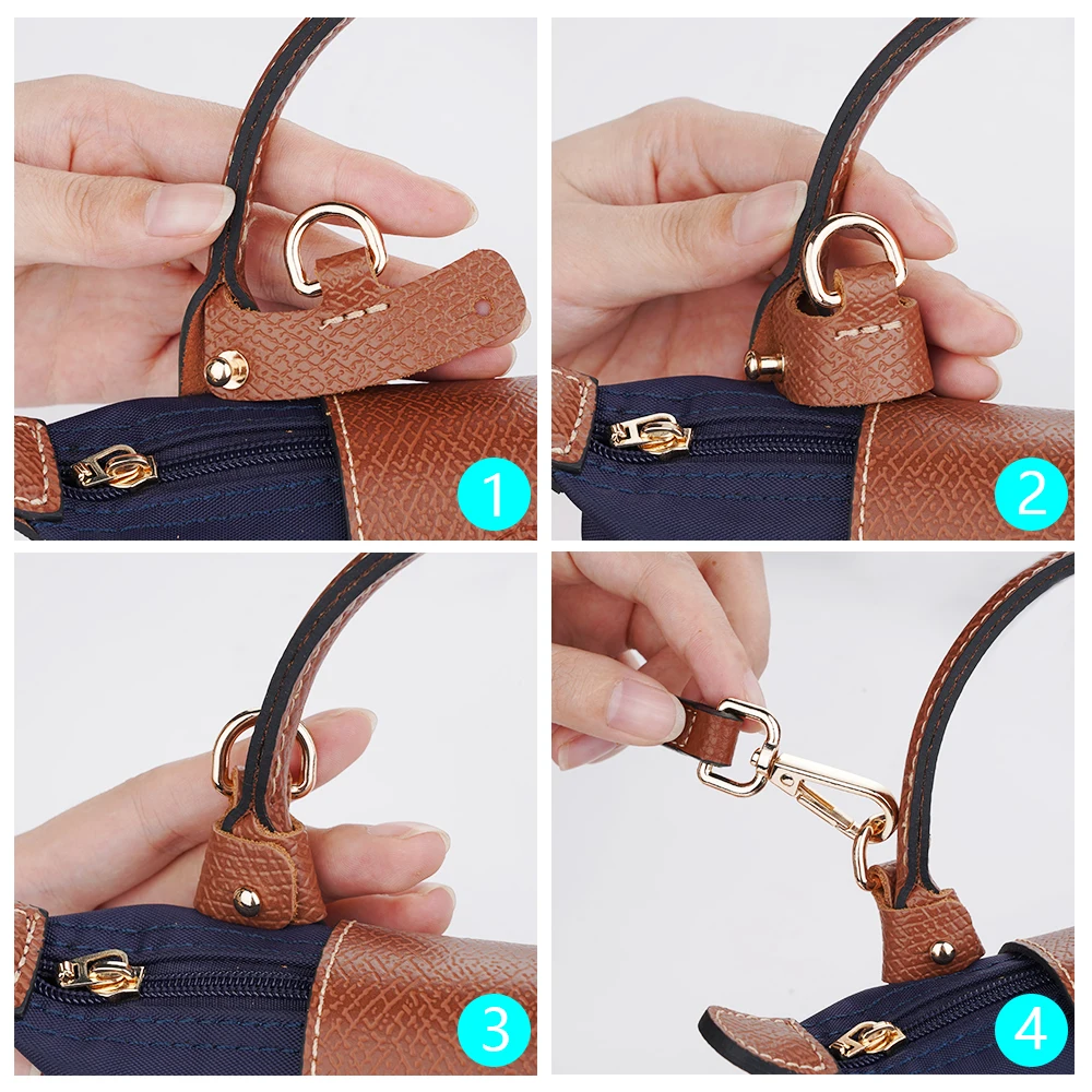 Color: Gold - 1 Set Bag Strap For Longchamp Mini Punch-free Genuine Leather Shoulder Strap Set Transformation Crossbody Strap Bag Accessories