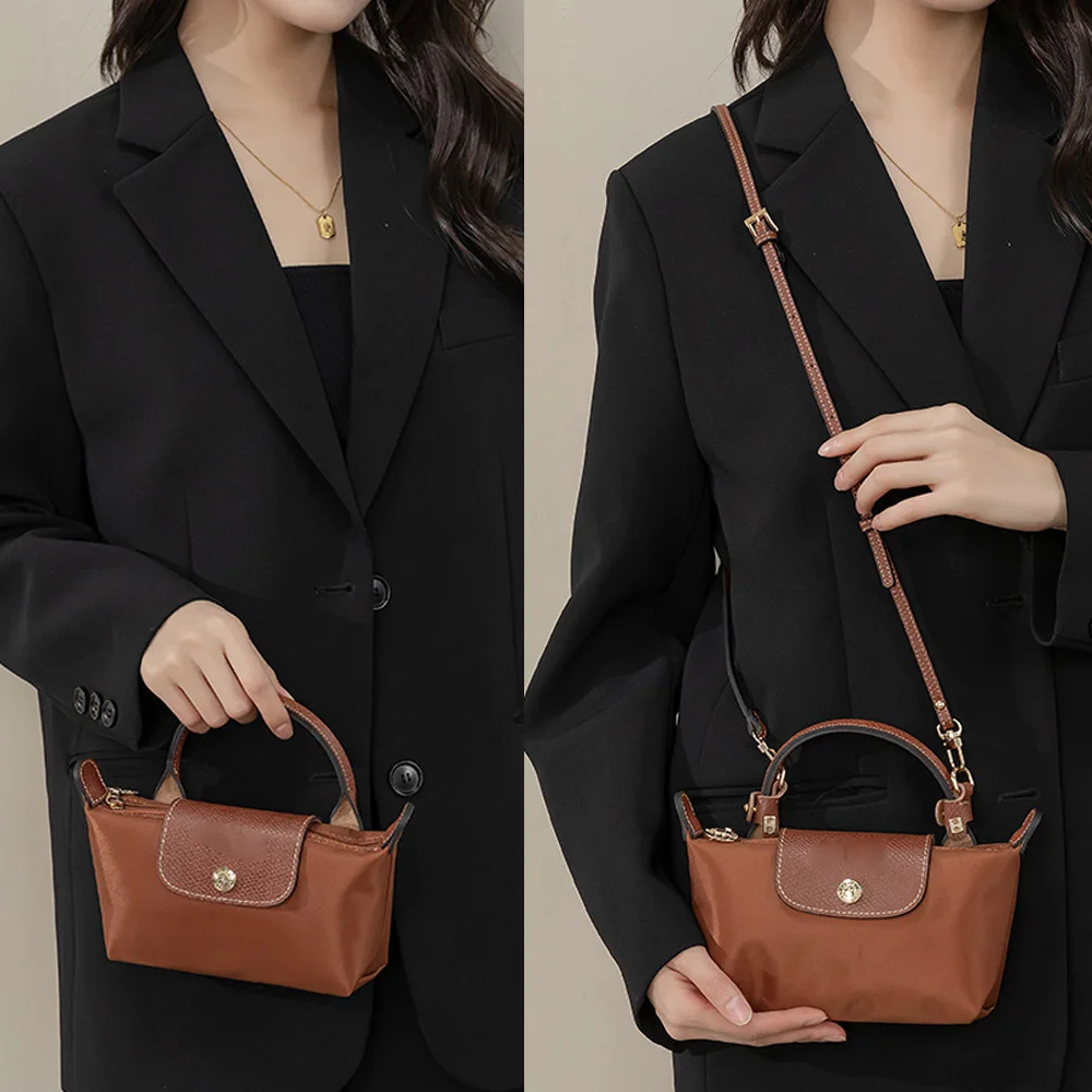 Color: Gold - 1 Set Bag Strap For Longchamp Mini Punch-free Genuine Leather Shoulder Strap Set Transformation Crossbody Strap Bag Accessories