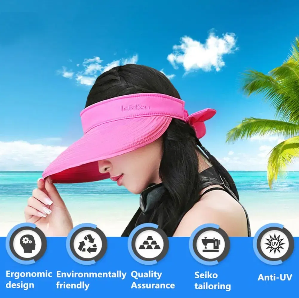 Color: WHITE - Women Ladies Outdoor Cap Anti-UV Summer Visor Sun Hat Wide Brim Beach Hat