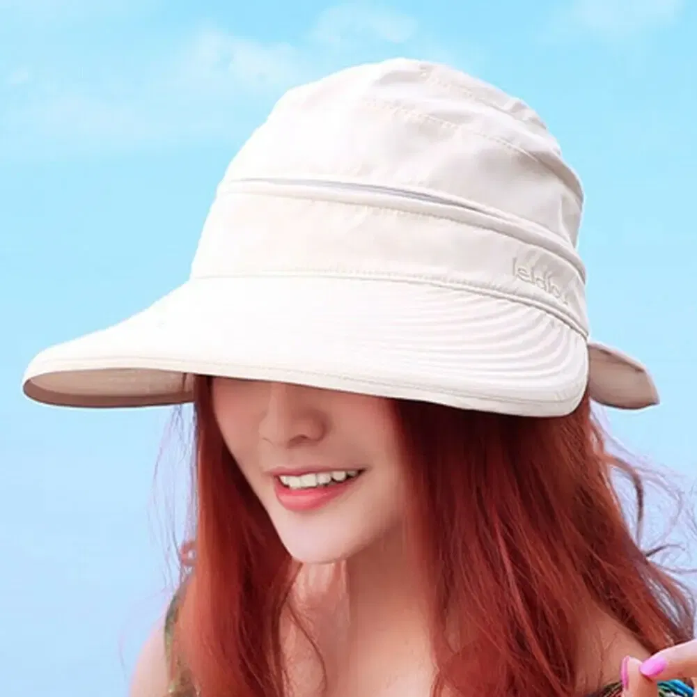 Color: WHITE - Women Ladies Outdoor Cap Anti-UV Summer Visor Sun Hat Wide Brim Beach Hat
