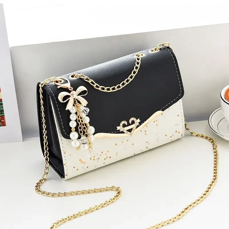 Color: SKY BLUE - Trendy Fashion Ladies Crossbody Small Square Bag Girls Shoulder Bag Cross Square Tassel Pendant Sequin Embellished PU Polyester