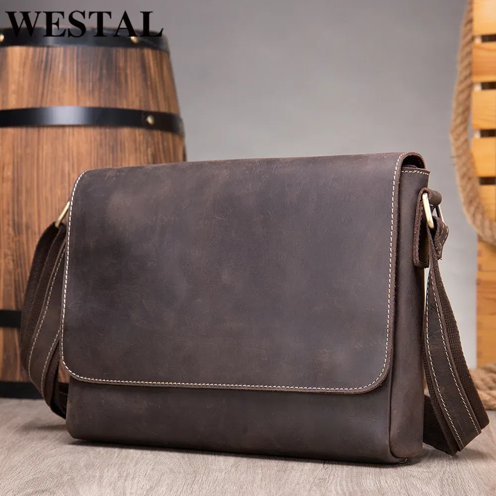 Color: Yellow, Ships From: CHINA - WESTAL Crazy Horse Leather Men's Briefcases Laptop Bag Office Bags for Men Cover Messenger Bags Men's Leather Bag Computer Bags