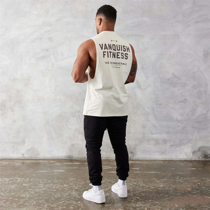 Color: black, Size: XXL - Gym exercise fitness sports men's vest cotton wide shoulder round neck sleeveless shirt slim casual men's wear