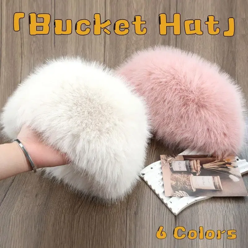 Color: GRAY - New Fluffy Fur Women's Winter Hat Winter Snow Ski Cap Female Faux Fur Thick Warm Windproof Hat Russian Hat Mink Fisherman's Hat