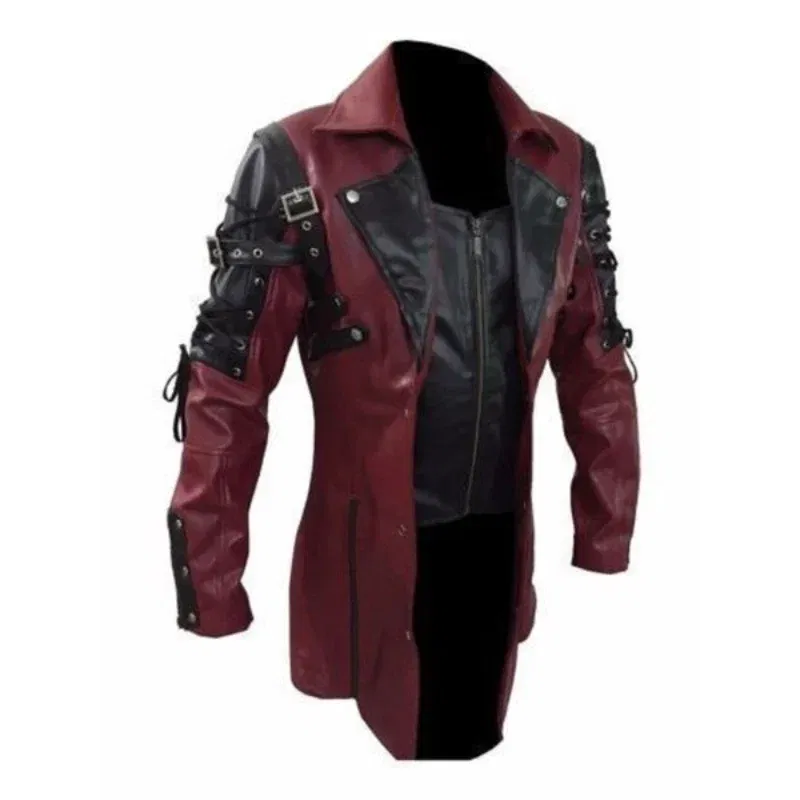 Color: Red, Size: 4XL - Men PU Leather Coat Men Retro Slim Fit Fashion Leather Jackets Men Autumn Winter Motorcycle Jacket Turn Down Collar Male Jacket