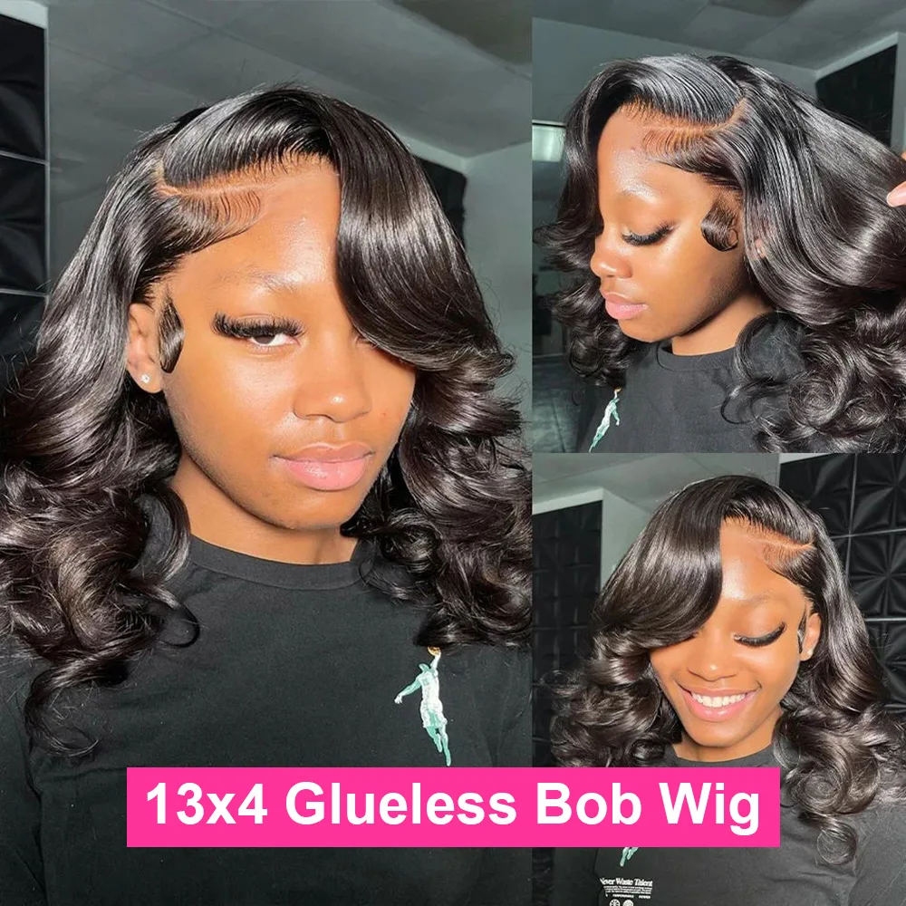 Hair Color: #1, Ships From: United States, Stretched Length: 10inches, Density: 150% - 7x5 Glueless Ready To Wear And Go Pre plucked 180 Density Body Wave Short Bob Human Hair Wigs 13x4 Lace Frontal Human Hair Wig