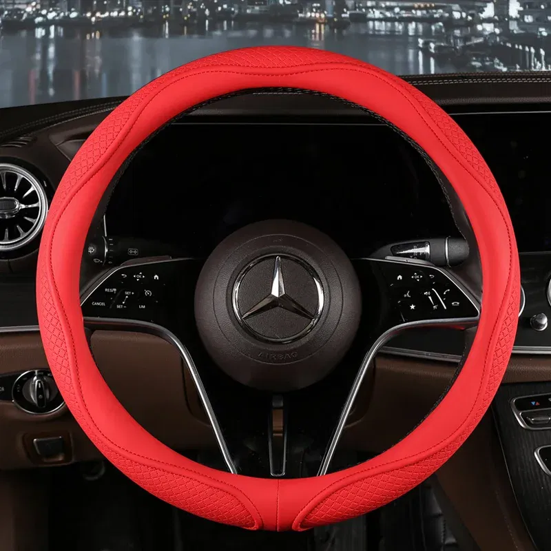 Color Name: Black - Car Anti-Slip Leather Steering Wheel Cover Universal Car Steering Wheel Protective Cover Fashion Style 38cm Sport Style Cool