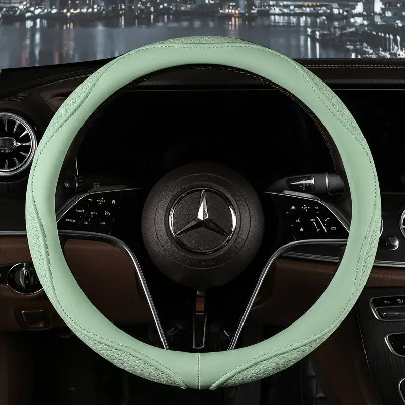 Color Name: Black - Car Anti-Slip Leather Steering Wheel Cover Universal Car Steering Wheel Protective Cover Fashion Style 38cm Sport Style Cool