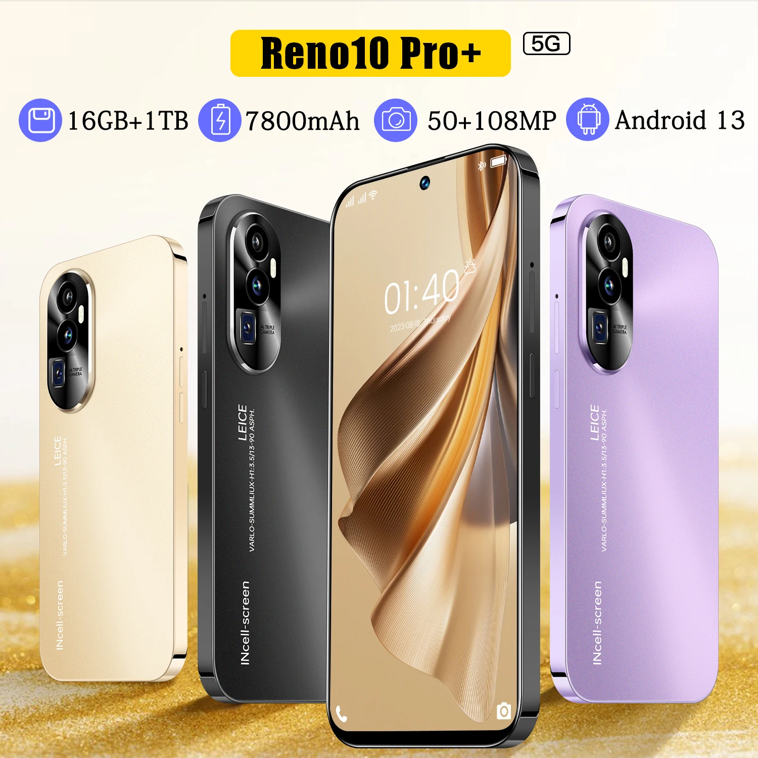 Color: Dark Grey, Bundle: Bundle 21 - 2025 New Reno 10 Pro Smartphone 7.3 inch Full Screen 5G Cell Phone 16TB+1TB 7800mAh Mobile Phones 108MP Global Version Celulares
