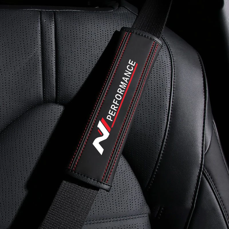 Color Name: WHITE - Car Seat Belt Nappa Leather Safety Belt Shoulder Covers For Hyundai N Performance i30 i20 Elantra Tucson Kona Sonata Kona 2023