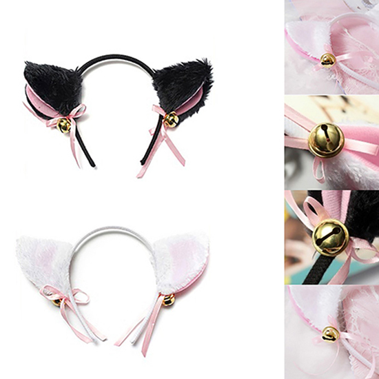 Color: WHITE, Size: One Size, Ships From: CHINA - Cartoon Cats Fox Ears Headband with Bell Bow for Anime Cosplay Party Costume