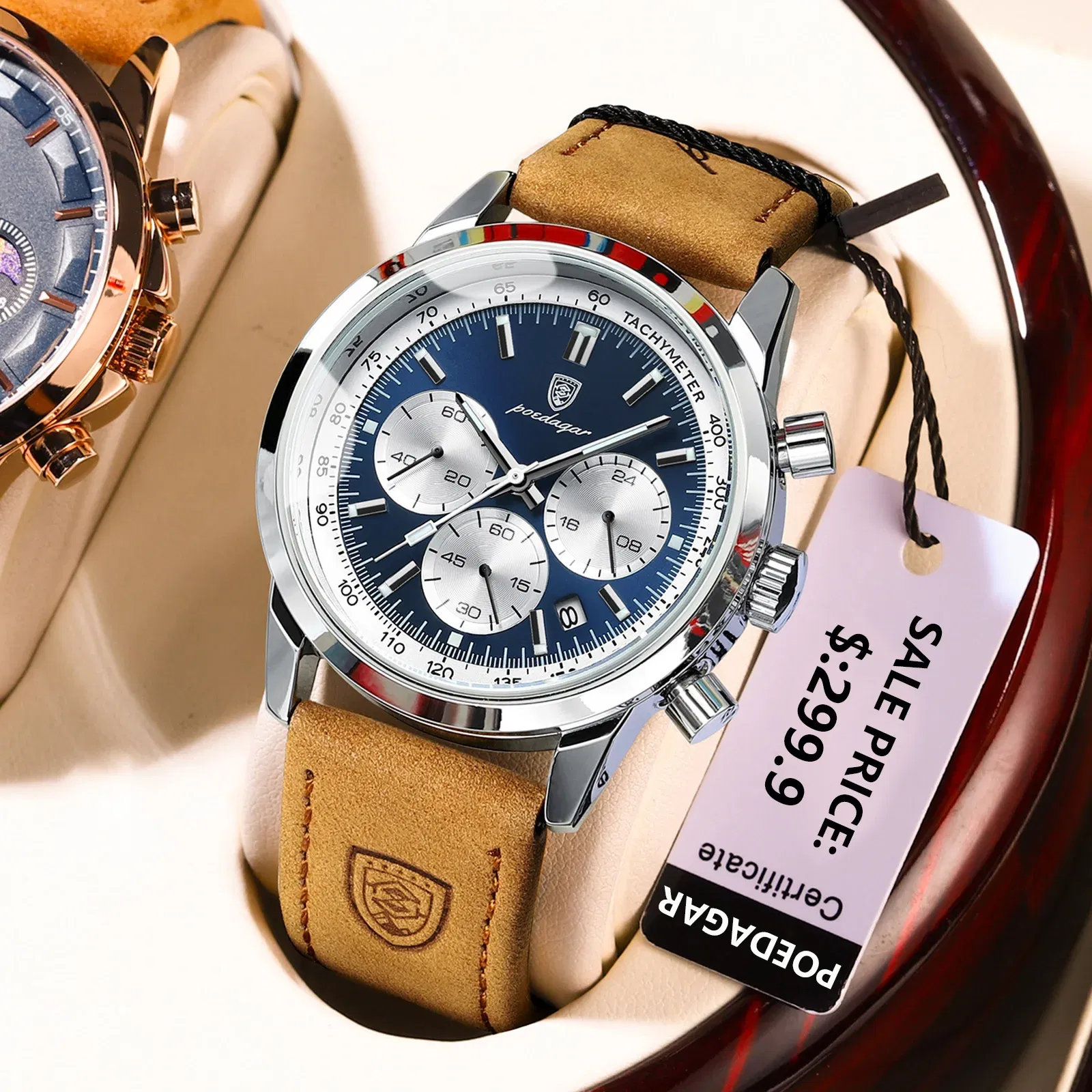 Color: BRONZE - POEDAGAR Top Brand Luxury Man Watch Waterproof Chronograph Luminous Date Wristwatch For Men Quartz Leather Men's Watches Sprots