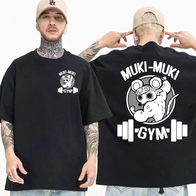 Color: green, Size: M - Anime Demon Slayer Uzui Tengen Print T-shirts Unisex Funny Ninja Mice Muki Muki Gym T Shirt Muscular Mouse Oversized T-shirt