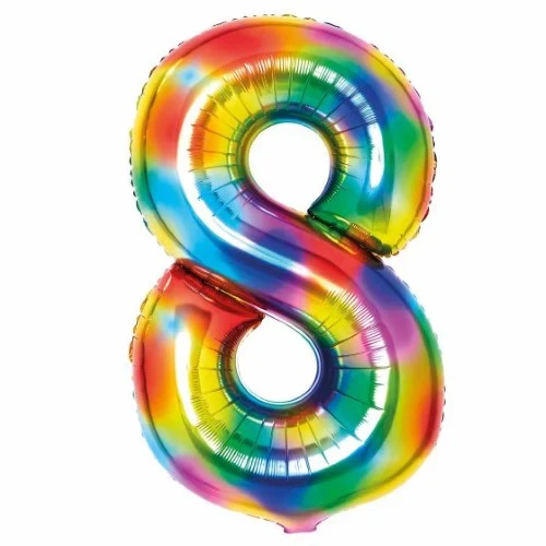 Large Number 8 Bright Rainbow Foil Balloon 54cm w x 87cm h