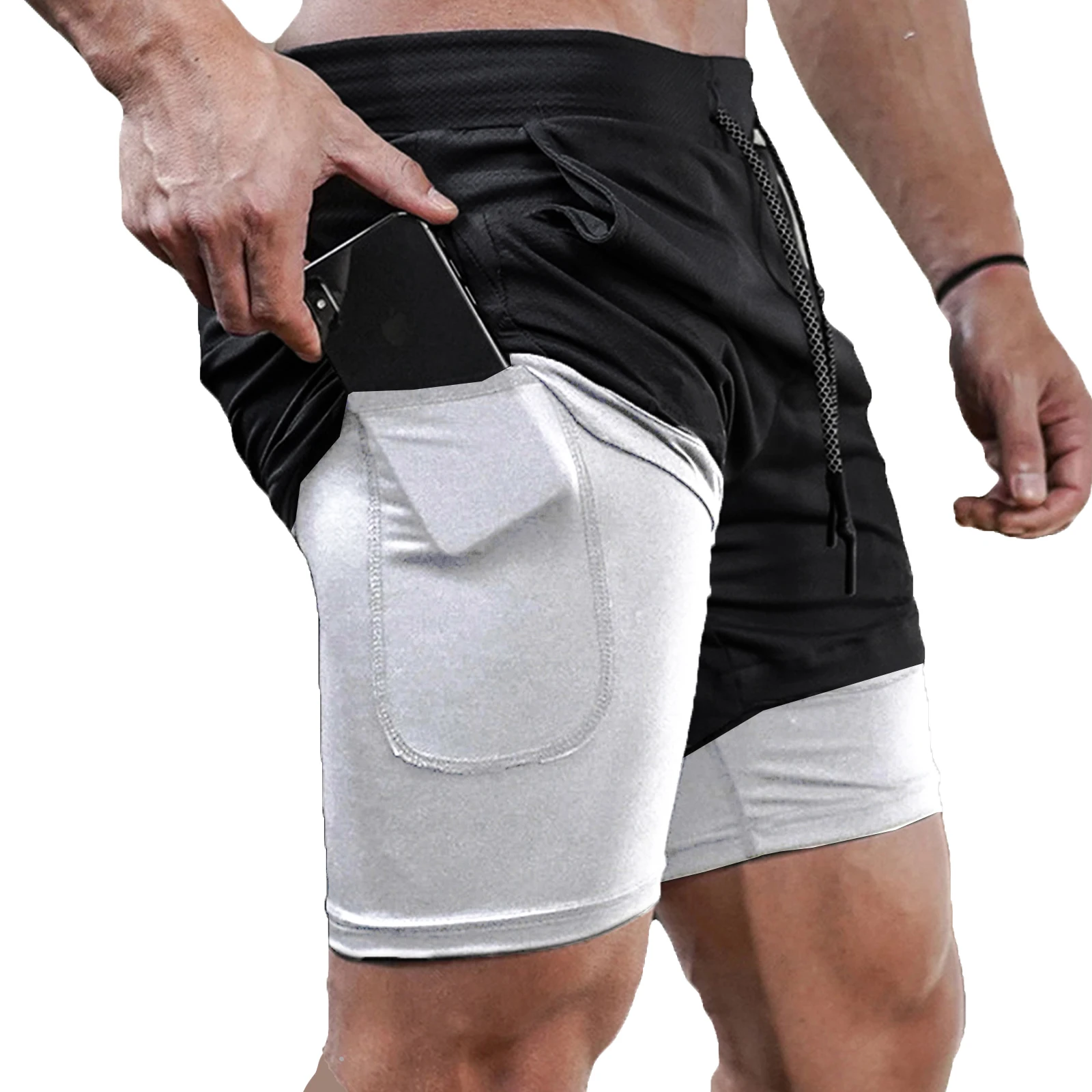 Color: Red, Size: M - Men's Double Layer Fitness Shorts Drawstring Mesh Lining Elastic Waist Breathable Quick Dry to Beach Pool Summer Male