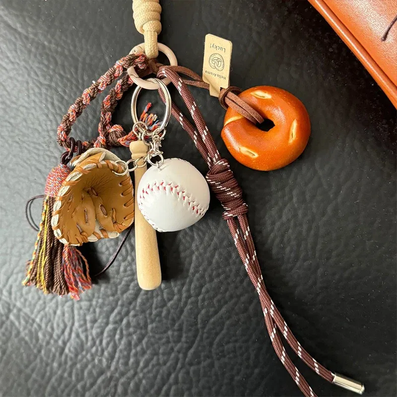 Color: Orange - DIY Bag Pendant Creative Bread Weaving Rope Colorful Nylon Lanyard Car Keychain Couple Multi-purpose Bag Hanging Accessories